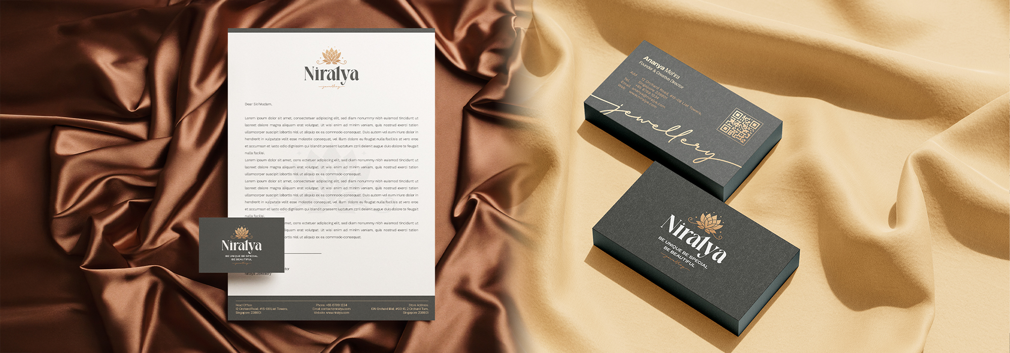 Niralya Jewellery | Retail Luxury Jewellery Brand Identity Design & Development | Stationary Design | Letterhead Business Card