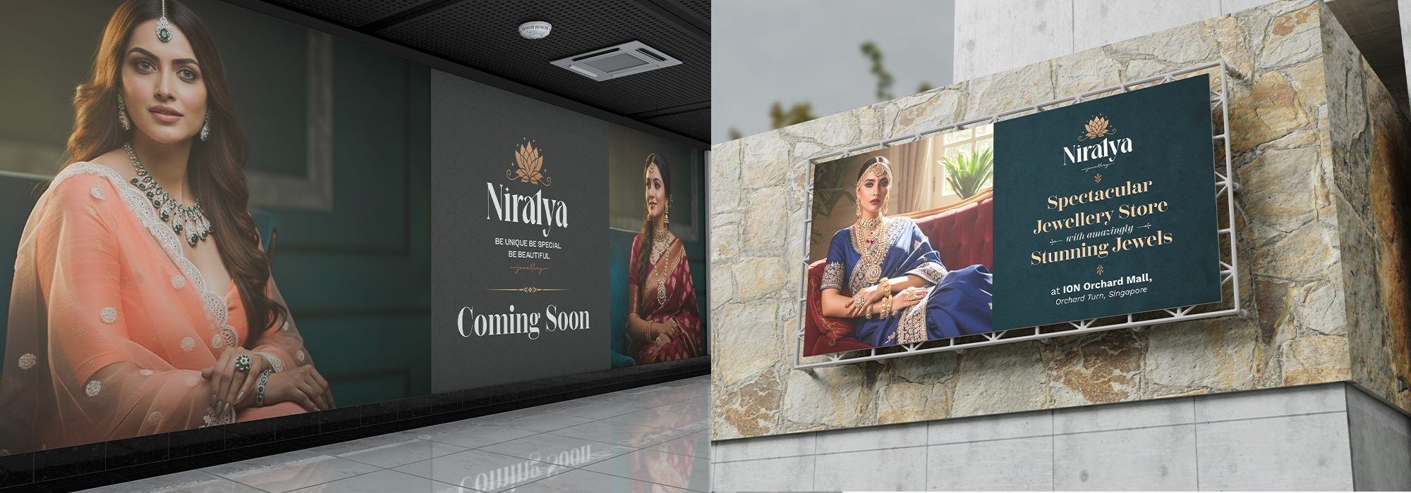 Niralya Jewellery | Retail Luxury Jewellery Brand Identity Design & Development | Outdoor Branding | Print Ad Design | Banner Billboard